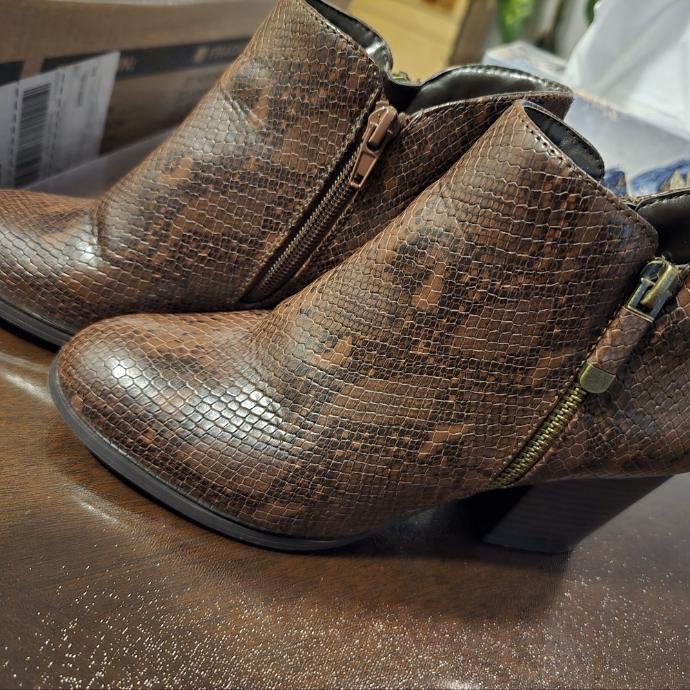 Style & Co. Snakeskin Pattern Brown Ankle Boots